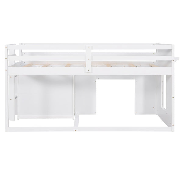 English Elm Twin Low Loft Bed with Storage Drawers Cabinet and Shelf in Espresso Wood White LP001501AAK