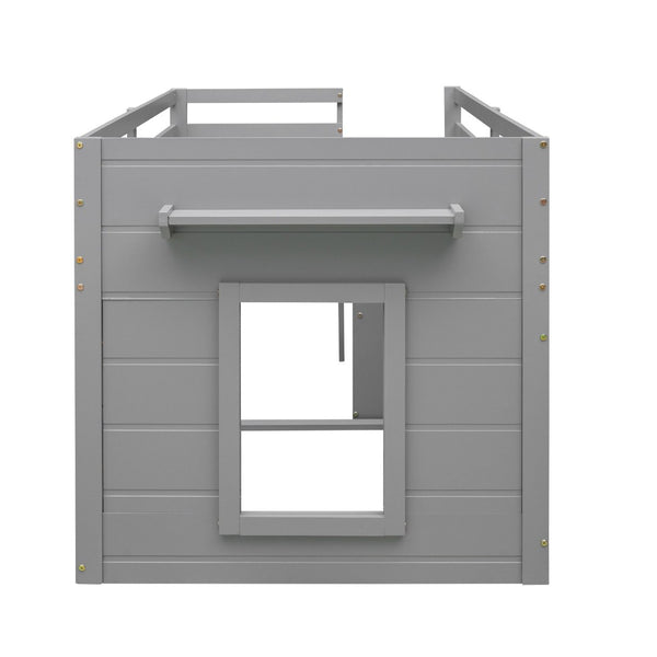 English Elm Twin Low Loft Bed with Storage Drawers Cabinet and Shelf in Espresso Wood Gray LP001501AAE-1