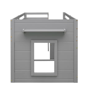 English Elm Twin Low Loft Bed with Storage Drawers Cabinet and Shelf in Espresso Wood Gray LP001501AAE