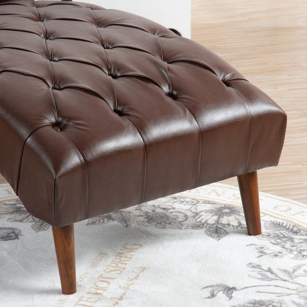 English Elm Upholstered Pu Chaise Lounge with Birch Legs Sculptural Sled Frame for Bedroom W68041757