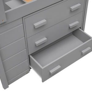 English Elm Twin Low Loft Bed with Storage Drawers Cabinet and Shelf in Espresso Wood Gray LP001501AAE-1