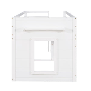 English Elm Twin Low Loft Bed with Storage Drawers Cabinet and Shelf in Espresso Wood White LP001501AAK-1
