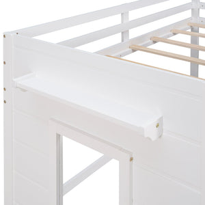 English Elm Twin Low Loft Bed with Storage Drawers Cabinet and Shelf in Espresso Wood White LP001501AAK
