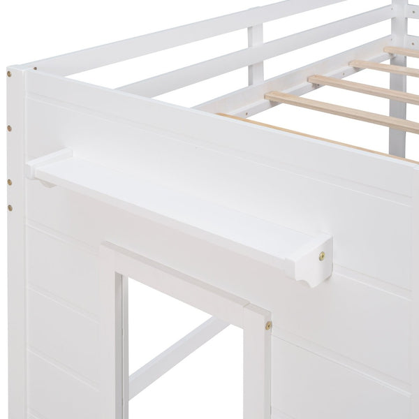 English Elm Twin Low Loft Bed with Storage Drawers Cabinet and Shelf in Espresso Wood White LP001501AAK