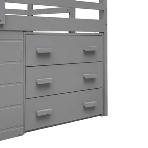 English Elm Twin Low Loft Bed with Storage Drawers Cabinet and Shelf in Espresso Wood Gray LP001501AAE-1