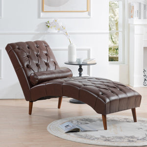 English Elm Upholstered Pu Chaise Lounge with Birch Legs Sculptural Sled Frame for Bedroom W68041757