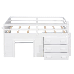 English Elm Twin Low Loft Bed with Storage Drawers Cabinet and Shelf in Espresso Wood White LP001501AAK-1