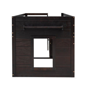 English Elm Twin Low Loft Bed with Storage Drawers Cabinet and Shelf in Espresso Wood LP001501AAP-1