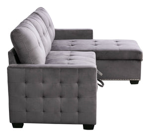 English Elm 77 Reversible 77 Inch Sectional Storage Sleeper Sofa Bed with Pull-Out Guest Bed, Velvet Plush Seating DARK GREY W120343143