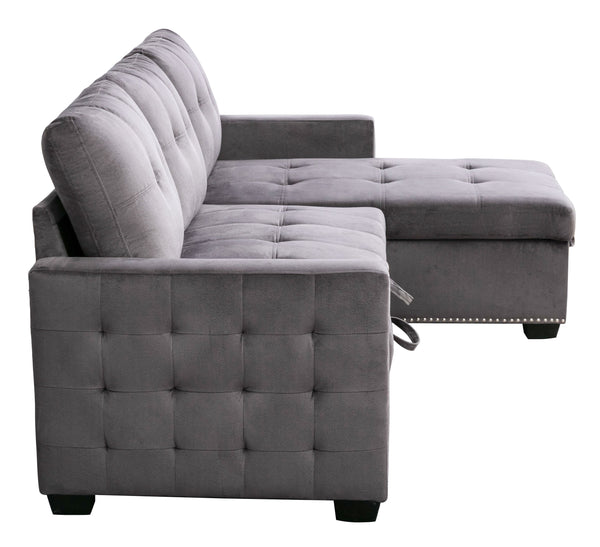English Elm 77 Reversible 77 Inch Sectional Storage Sleeper Sofa Bed with Pull-Out Guest Bed, Velvet Plush Seating DARK GREY W120343143