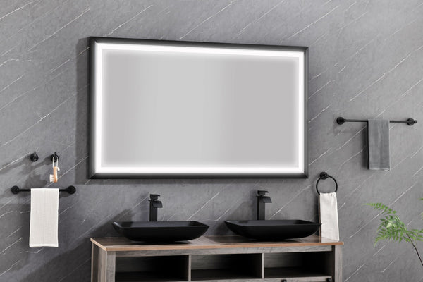 English Elm 60in. Rectangular Led Backlit Vanity Mirror Matte Black Frame Anti-fog Dimmable Bath W127256746