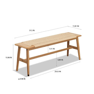 English Elm Woven Cane Seat Oak Dining Bench Handcrafted Hardwood Frame for Bedroom or Entryway W128352201