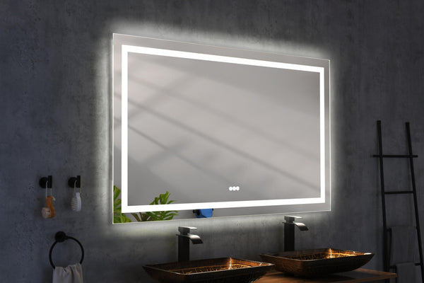 English Elm 84*48 Led Lighted Wall Mirror with Anti-fog Dimming and Three Color Temperatures W1272115395