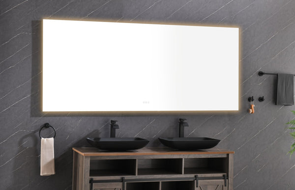 English Elm 84x 36 Inch Black Frame Led Backlit Bathroom Vanity Mirror with Anti-fog W127283668