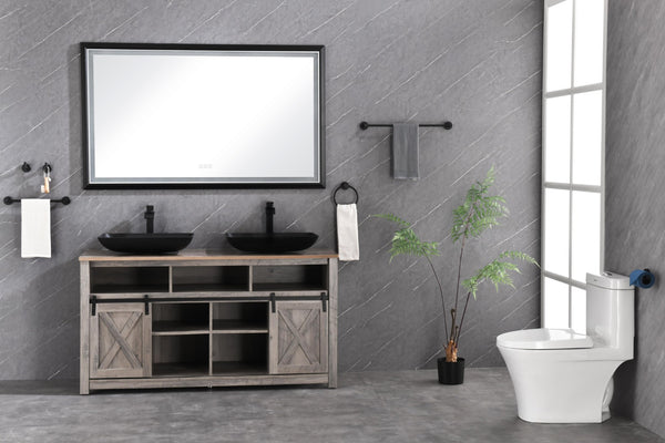 English Elm 60in. Rectangular Led Backlit Vanity Mirror Matte Black Frame Anti-fog Dimmable Bath W127256746
