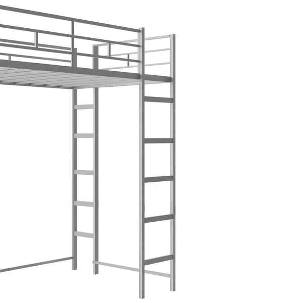 English Elm Twin Metal Loft Bed with Integrated Desk and Shelves for Kids Study Space Silver MF291671AAN