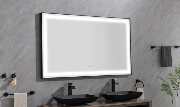 English Elm 96in. Black Framed Led Bathroom Wall Mirror with Anti-fog and Tri-color Lighting W1272114902