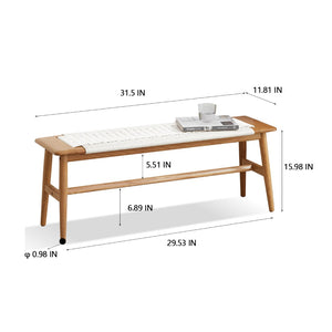 English Elm Woven Cane Seat Oak Dining Bench Handcrafted Hardwood Frame for Bedroom or Entryway W128352202