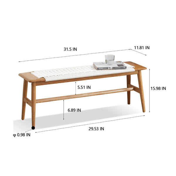 English Elm Woven Cane Seat Oak Dining Bench Handcrafted Hardwood Frame for Bedroom or Entryway W128352202