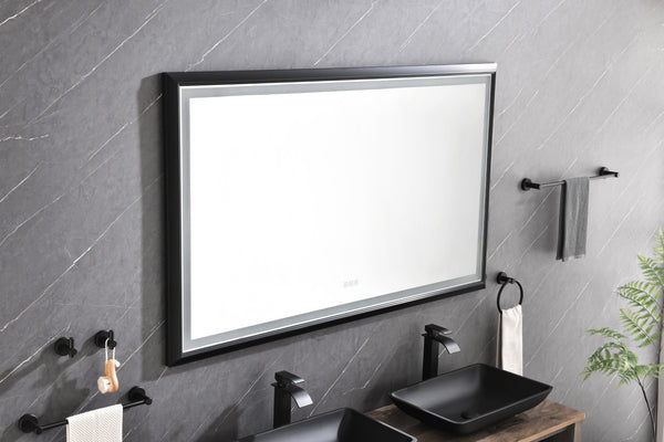 English Elm 60in. Rectangular Led Backlit Vanity Mirror Matte Black Frame Anti-fog Dimmable Bath W127256746