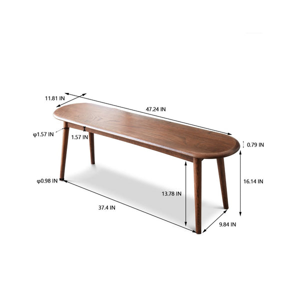 English Elm Natural Oak Dining Bench with Half Round Ends Solid Wood Seat for Entryway or Bedroom W128352195