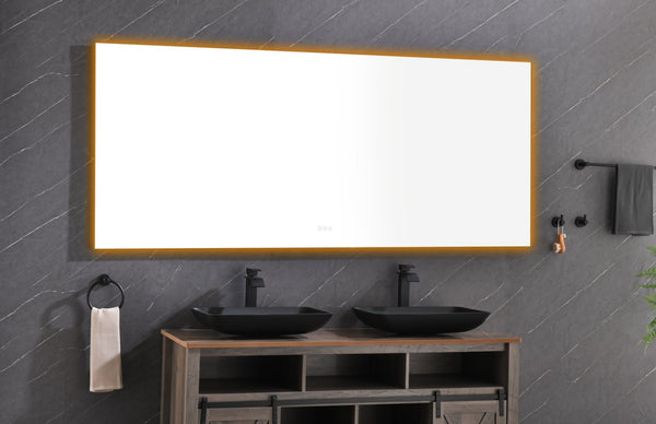 English Elm 84x 36 Inch Black Frame Led Backlit Bathroom Vanity Mirror with Anti-fog W127283668