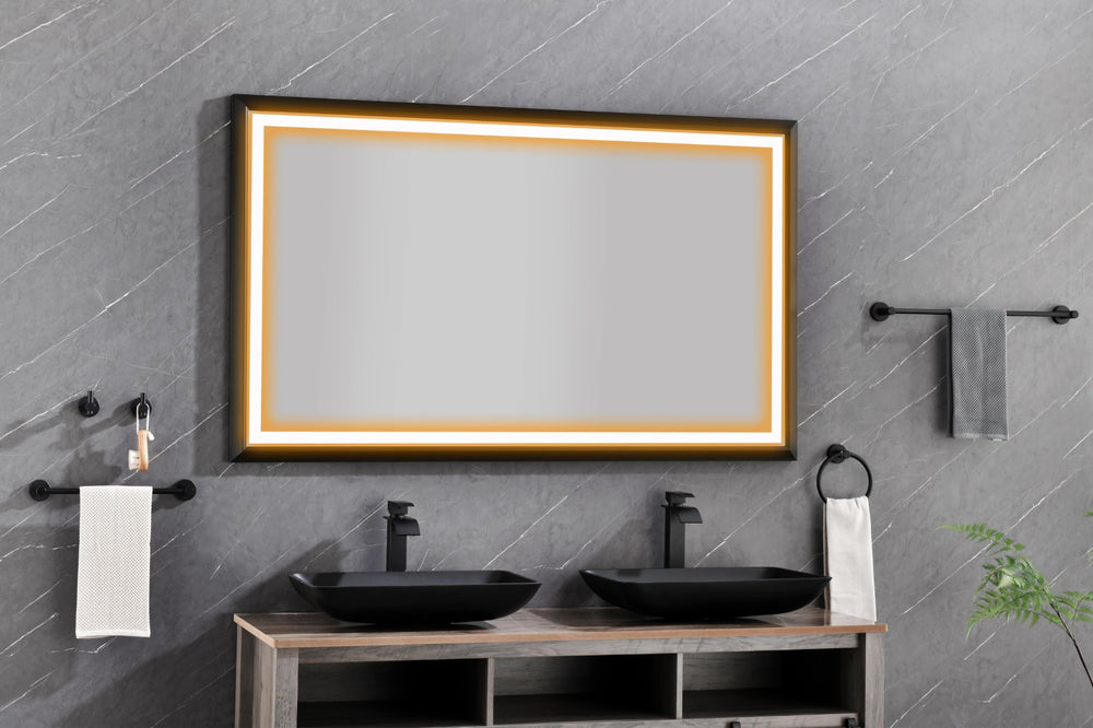 English Elm 60in. Rectangular Led Backlit Vanity Mirror Matte Black Frame Anti-fog Dimmable Bath W127256746