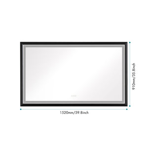 English Elm 60in. Rectangular Led Backlit Vanity Mirror Matte Black Frame Anti-fog Dimmable Bath W127256746