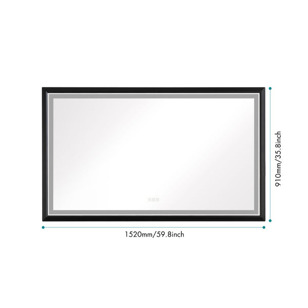 English Elm 60in. Rectangular Led Backlit Vanity Mirror Matte Black Frame Anti-fog Dimmable Bath W127256746