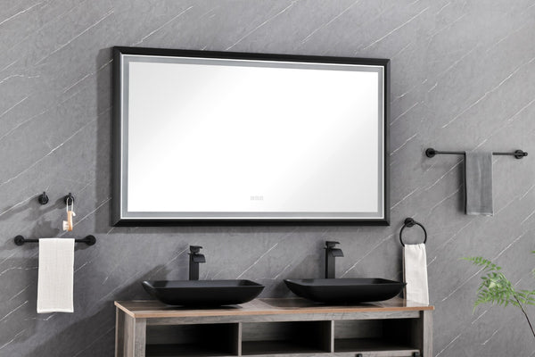 English Elm 60in. Rectangular Led Backlit Vanity Mirror Matte Black Frame Anti-fog Dimmable Bath W127256746