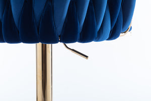 English Elm Set of 2 Velvet Bar Stools with Swivel, Chrome Footrest & Base, Height Adjustable Luxury Seating with Gold Legs Navy W124956153