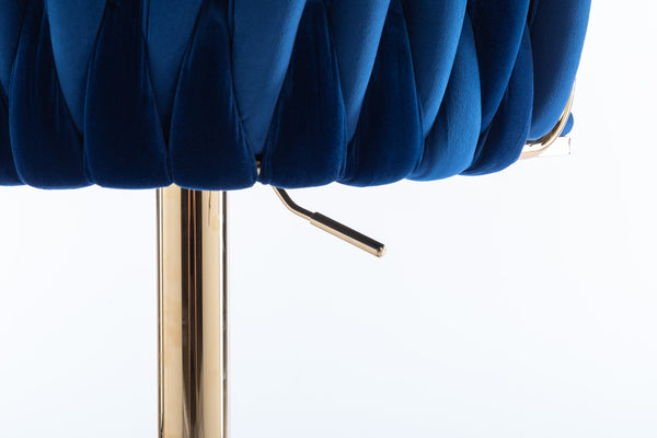 English Elm Set of 2 Velvet Bar Stools with Swivel, Chrome Footrest & Base, Height Adjustable Luxury Seating with Gold Legs Navy W124956153