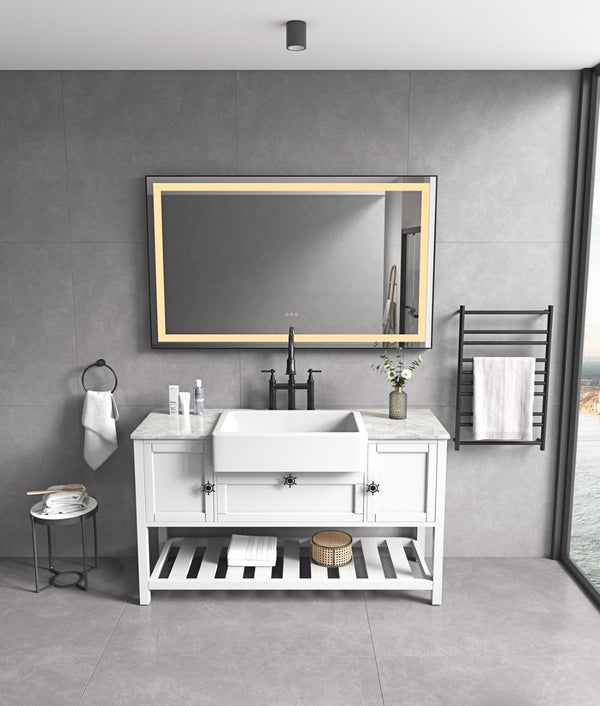 English Elm 60*36 Led Backlit Bathroom Wall Mirror with Anti-fog Touch Control and Black Frame W1272119870