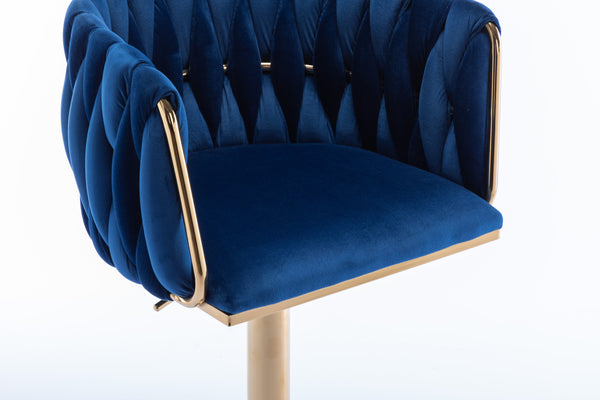 English Elm Set of 2 Velvet Bar Stools with Swivel, Chrome Footrest & Base, Height Adjustable Luxury Seating with Gold Legs Navy W124956153