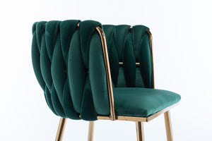 English Elm Modern Velvet Dining Chair with Golden Metal Frame and Plush Foam Seat, Sturdy 300lb Support, Easy Assembly, Luxurious Low-Back Design for Stylish Dining Rooms (Set of 2) Green W124956163