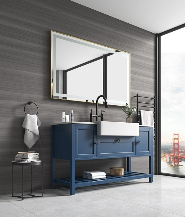 English Elm 60*36 Led Backlit Bathroom Wall Mirror with Anti-fog Touch Control and Black Frame W1272119870