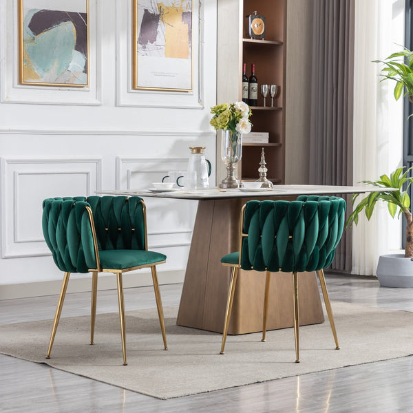 English Elm Modern Velvet Dining Chair with Golden Metal Frame and Plush Foam Seat, Sturdy 300lb Support, Easy Assembly, Luxurious Low-Back Design for Stylish Dining Rooms (Set of 2) Green W124956163