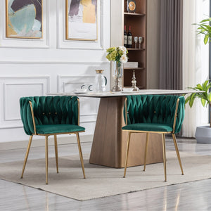 English Elm Modern Velvet Dining Chair with Golden Metal Frame and Plush Foam Seat, Sturdy 300lb Support, Easy Assembly, Luxurious Low-Back Design for Stylish Dining Rooms (Set of 2) Green W124956163