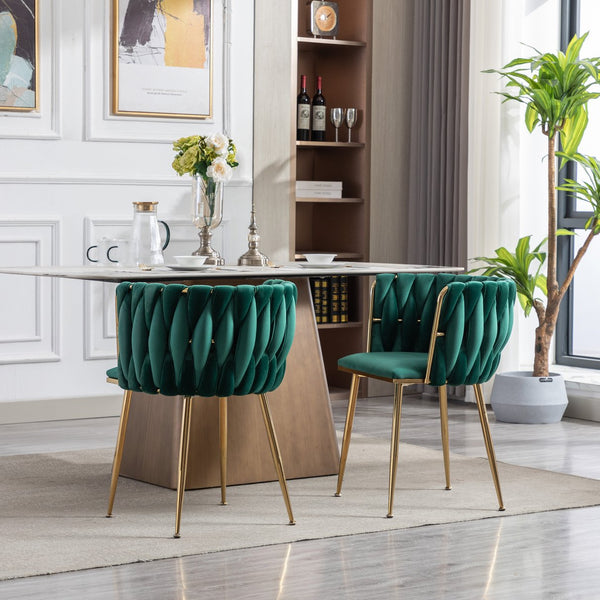 English Elm Modern Velvet Dining Chair with Golden Metal Frame and Plush Foam Seat, Sturdy 300lb Support, Easy Assembly, Luxurious Low-Back Design for Stylish Dining Rooms (Set of 2) Green W124956163