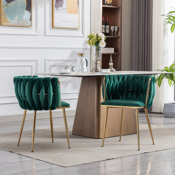English Elm Modern Velvet Dining Chair with Golden Metal Frame and Plush Foam Seat, Sturdy 300lb Support, Easy Assembly, Luxurious Low-Back Design for Stylish Dining Rooms (Set of 2) Green W124956163