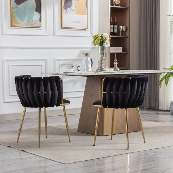 English Elm Modern Velvet Dining Chair with Golden Metal Frame and Plush Foam Seat, Sturdy 300lb Support, Easy Assembly, Luxurious Low-Back Design for Stylish Dining Rooms (Set of 2) Black W124956161