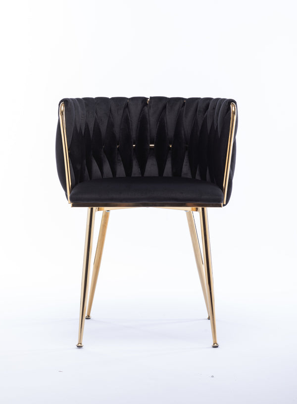 English Elm Modern Velvet Dining Chair with Golden Metal Frame and Plush Foam Seat, Sturdy 300lb Support, Easy Assembly, Luxurious Low-Back Design for Stylish Dining Rooms (Set of 2) Black W124956161