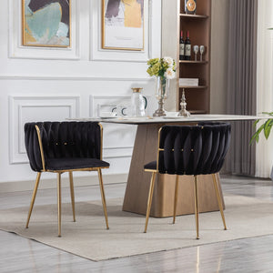 English Elm Modern Velvet Dining Chair with Golden Metal Frame and Plush Foam Seat, Sturdy 300lb Support, Easy Assembly, Luxurious Low-Back Design for Stylish Dining Rooms (Set of 2) Black W124956161