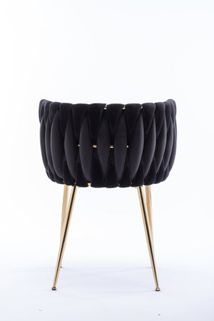 English Elm Modern Velvet Dining Chair with Golden Metal Frame and Plush Foam Seat, Sturdy 300lb Support, Easy Assembly, Luxurious Low-Back Design for Stylish Dining Rooms (Set of 2) Black W124956161