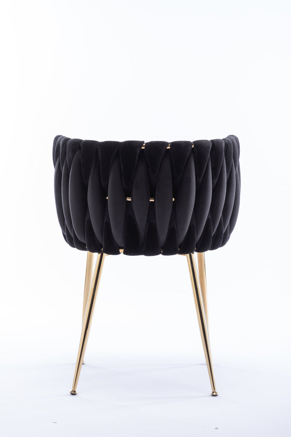 English Elm Modern Velvet Dining Chair with Golden Metal Frame and Plush Foam Seat, Sturdy 300lb Support, Easy Assembly, Luxurious Low-Back Design for Stylish Dining Rooms (Set of 2) Black W124956161