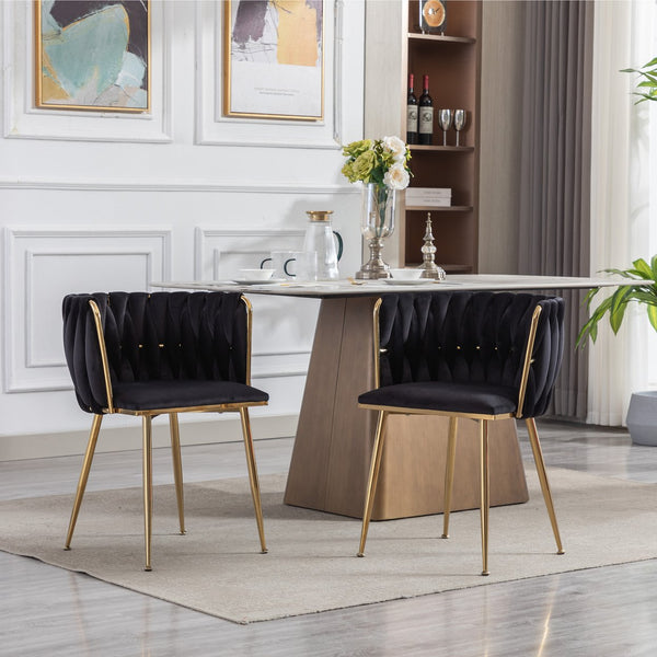 English Elm Modern Velvet Dining Chair with Golden Metal Frame and Plush Foam Seat, Sturdy 300lb Support, Easy Assembly, Luxurious Low-Back Design for Stylish Dining Rooms (Set of 2) Black W124956161