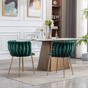 English Elm Modern Velvet Dining Chair with Golden Metal Frame and Plush Foam Seat, Sturdy 300lb Support, Easy Assembly, Luxurious Low-Back Design for Stylish Dining Rooms (Set of 2) Green W124956163