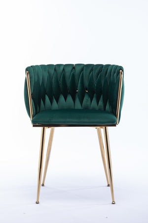 English Elm Modern Velvet Dining Chair with Golden Metal Frame and Plush Foam Seat, Sturdy 300lb Support, Easy Assembly, Luxurious Low-Back Design for Stylish Dining Rooms (Set of 2) Green W124956163