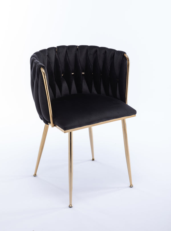 English Elm Modern Velvet Dining Chair with Golden Metal Frame and Plush Foam Seat, Sturdy 300lb Support, Easy Assembly, Luxurious Low-Back Design for Stylish Dining Rooms (Set of 2) Black W124956161