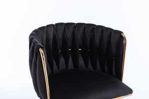 English Elm Modern Velvet Dining Chair with Golden Metal Frame and Plush Foam Seat, Sturdy 300lb Support, Easy Assembly, Luxurious Low-Back Design for Stylish Dining Rooms (Set of 2) Black W124956161